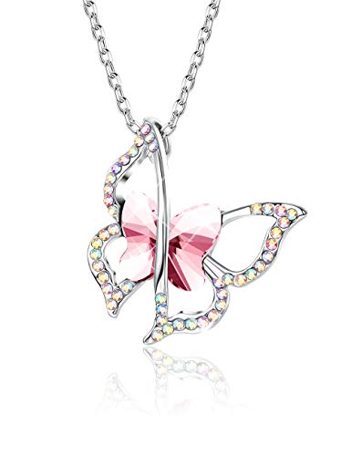 Product Cover Sllaiss Pink Crystal Butterfly Pendant Necklace for Women, with Small Aurora Borealis Crystals Made from Swarovski