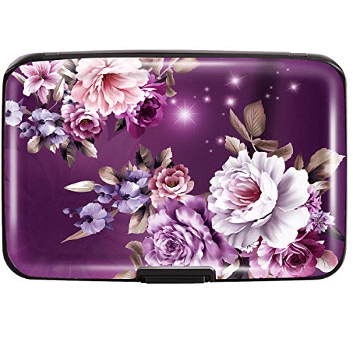Product Cover Credit Card Holder for Women,RFID Blocking Slim Hard Mini Flowers Card Case ID Case Travel Wallet Purple