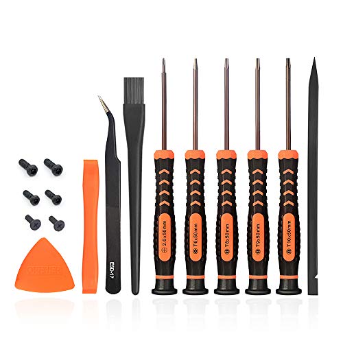 Product Cover TECKMAN T6 T8 T9 T10 Torx Security Screwdriver Set, Repair Kit for Xbox one Xbox 360 PS3 PS4 Controller Disassembly and Cleaning with Anti-static Brush, Tweezer, Spare Screws and Opening Pry Tools