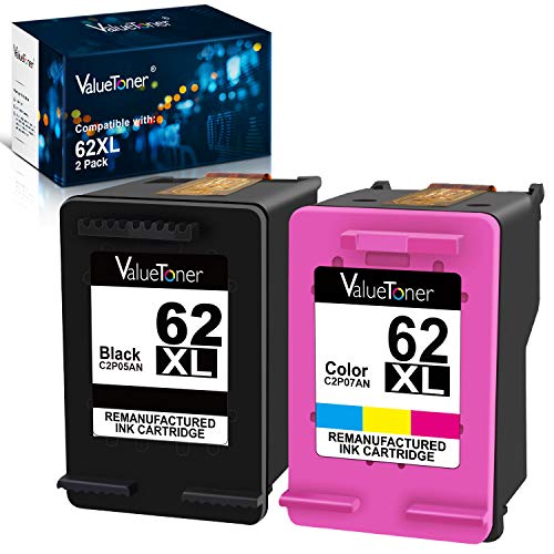 Product Cover Valuetoner Remanufactured Ink Cartridge Replacement for HP 62XL 62 XL to use with Envy 5540 5640 5660 7644 7645 OfficeJet 5740 8040 OfficeJet 200 250 Series Printer (1 Black, 1 Tri-Color, 2-Pack)