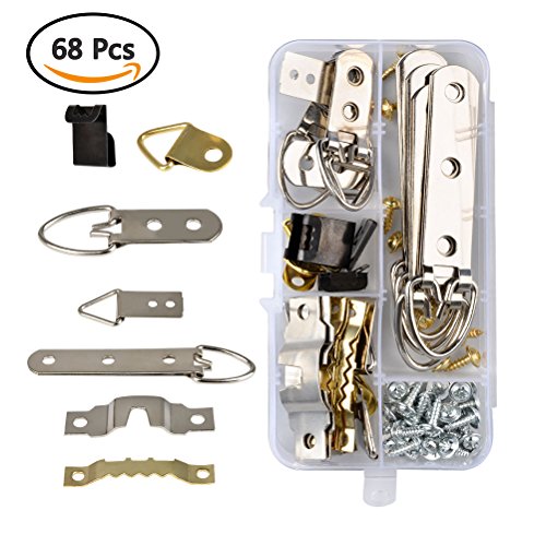 Product Cover TIMESETL 68pcs Picture Hanger Kit Stainless Steel Heavy Duty D Ring & Serrated Photo Frame Hanging Hooks with Screws