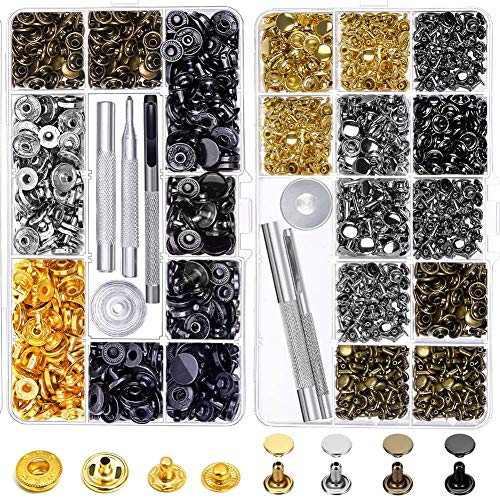 Product Cover Snap Buttons and Leather Rivets, Anezus 120 Set Leather Snap Fasteners Kit and 240 Sets Leather Rivets with Setting Tools for Leather Craft Repairs Decoration