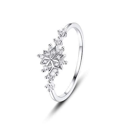 Product Cover Madeone 18K White Gold Plating Excellent Cut Cubic Zirconia CZ Stone Flower Snowflake Rings Diamond Wedding Engagement Adjustable Rings Christmas Jewelry Gifts for Women with Box Packing