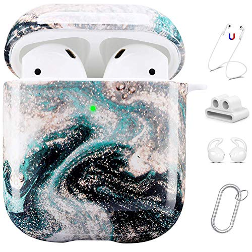 Product Cover Maxjoy AirPods Case Cover, 5 in 1 Cute Airpod 2 &1 Protective Hard Cases with Keychain/Strap/Earhooks/Watchband Holder Compatible with Apple AirPods Wireless Charging Case for Girls Women Men,Galaxy
