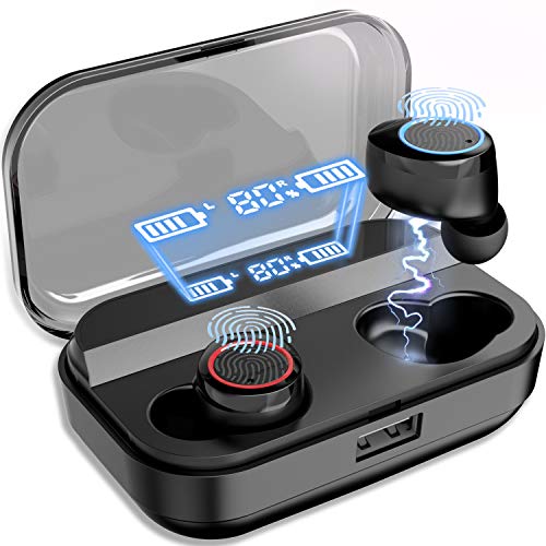 Product Cover Wireless Earbuds, NPET Bluetooth 5.0 Earbuds with 4000mAh LED Battery Display Charging case, IPX7 Waterproof in-Ear Bluetooth Headset, Hi-Fi Stereo Working Sports Wireless Earbuds (Black)