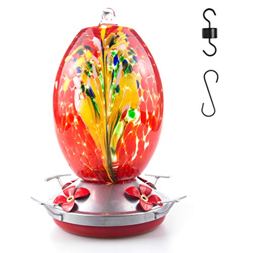 Product Cover Muse Garden Hummingbird Feeder for Outdoors, Hand Blown Glass, 25 Ounces, Containing Ant Moat, Phoenix