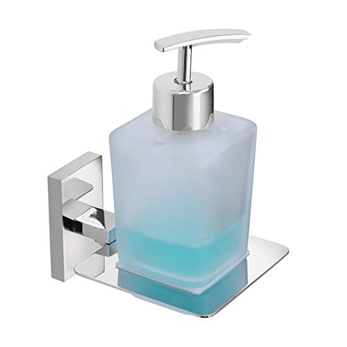 Product Cover STEELERA Stainless Steel 304 Grade and Glass Liquid Soap Dispenser for Bathroom and Wash Basin (Medium, Silver) (Square)