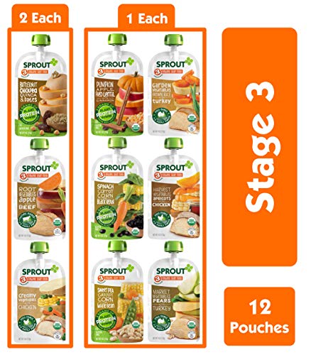 Product Cover Sprout Organic Baby Food Stage 3 Protein Variety Sampler, 4 Oz Pouches, 12Count