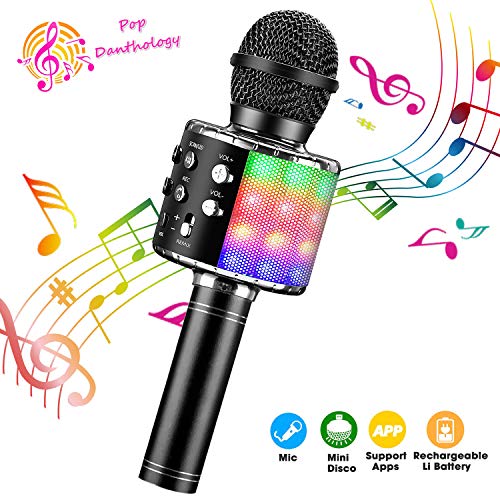 Product Cover ShinePick Bluetooth Karaoke Microphone, 4 in 1 Wireless Microphone Handheld Portable Karaoke Machine, Home KTV Player, Compatible with Android & iOS Devices(Black)