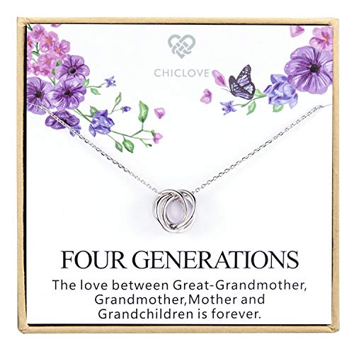 Product Cover Four Generations Necklace for Great Grandmother - Sterling Silver Four Circles Generation Necklace Gifts for Great Grandma (Four Generation Necklace)