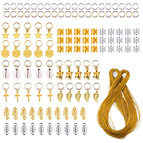 Product Cover WXJ13 120 Pieces Hair Jewelry Rings Aluminum Hair Accessories Hair Rings and Cuffs Decorations Pendants with 100m Metallic Cord