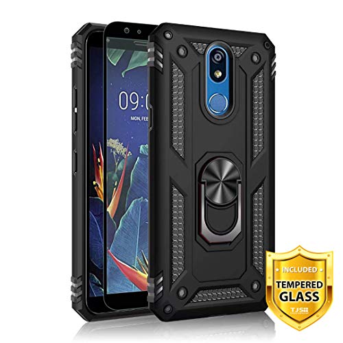 Product Cover TJS Phone Case for LG K40/K12 Plus/X4/Solo LTE/Harmony 3/Xpression Plus 2, with [Full Coverage Tempered Glass Screen Protector][Impact Resistant][Defender][Metal Ring][Magnetic Support] Armor (Black)