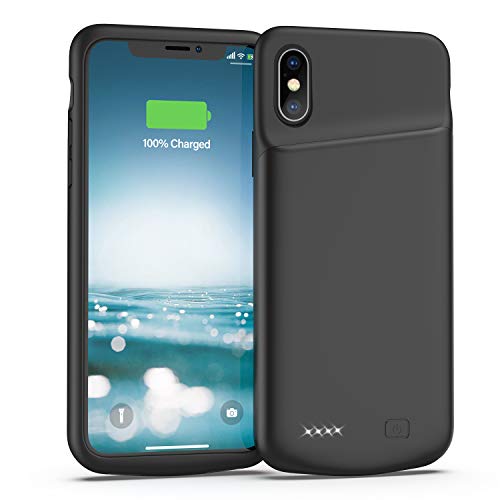 Product Cover Lonlif Battery Case for iPhone X/XS, 4000mAh Slim Protective Charger Case, Portable Extended Charging Case Rechargeable Phone Backup Compatible with iPhone X/XS, Supports Headphone (Black)