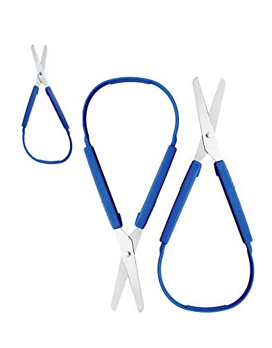 Product Cover Loop Scissors for Kids or Students DIY - 8 Inch Soft Comfort-Grip Handles, Loop Handle Self-Opening Scissors, Adapted Scissors for Cutting Paper Rope, Multipurpose Office Household Scissors. (3-Pack)