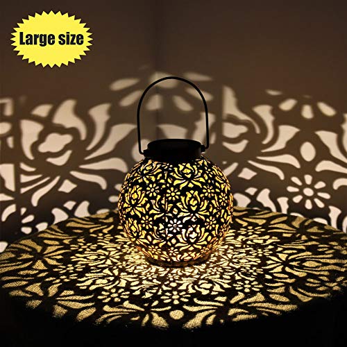 Product Cover Solar Lanterns Outdoor Hanging Decorative Solar Lights Outdoor for Garden Patio Courtyard Lawn and Tabletop with Hollowed-Out Design. Large Solar Lantern 7 inch.