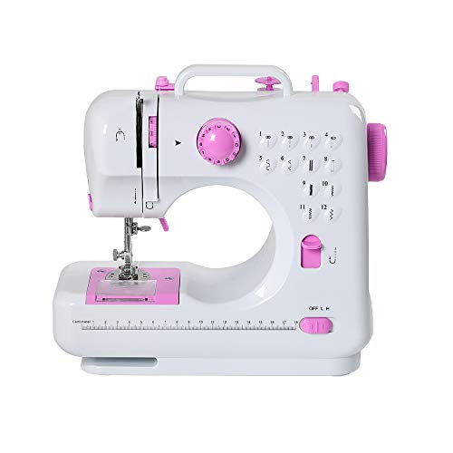Product Cover Sewing Machine Mini Portable Electric Portable Household with Foot Pedal Overlock 12 Built-in Stitches for Amateurs Beginners Embroidery Pink Safety