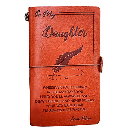 Product Cover To My Daughter Leather Journal from Mom - Enjoy the Ride and Never Forget the Way Home Notebook - 120 Page Travel Diary Journal Sketch Book Graduation Back to School Gift for Girls