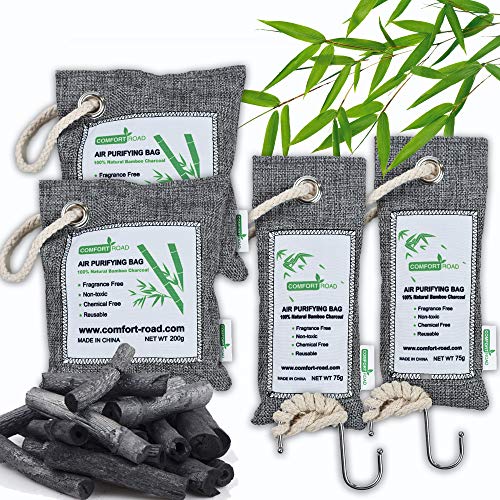 Product Cover Comfort Road 8 Pack Natural Bamboo Charcoal Air Purifier Bags 4X 200g + 4x 75g |Natural Home & Closet Air Freshener, Room & Basement Deodorizer & Dehumidifier Bags| Activated Charcoal Odor Eliminator.
