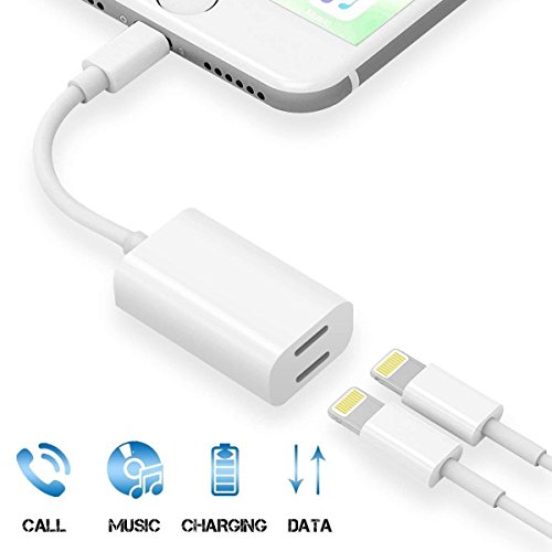 Product Cover Adapter Splitter, 2 in 1 Headphone Jack Audio Adapter Fast Charge Splitter for iPhone 8/8 Plus/iPhone X/iPhone 7/7 Plus, iPad, Compatible with iOS 12 (White)