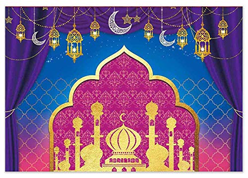 Product Cover Allenjoy Nights Magic Genie Theme Backdrop Arabian Moroccan Birthday Party Decor Banner 7x5ft Gold Glitter Indian Bollywood Princess Sweet 16 Baby Shower Photography Background Photobooth Props
