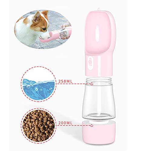 Product Cover Dog Travel Water Bottle, Portable Water/Food Bottle Dispenser for Dogs and Cats, Pet Water Food Cup/Bowl for Walking Traveling Hiking (Pink)
