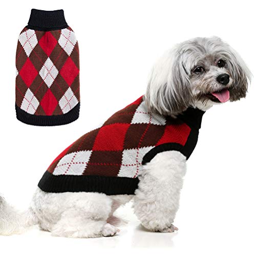 Product Cover PAWCHIE Plaid Dog Sweater for Small to Medium Dogs Warm Knitwear Coat Winter Apparel Blank & Red