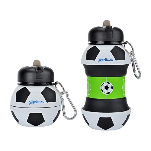 Product Cover Xelics Kids Sports Water Bottle Collapsible Soccer Ball Shaped Design Reusable Drinking Cup Leak Proof Shockproof Squeezable Compact Excellent Gift Develop Children's Sports Interest 550ml/19 oz