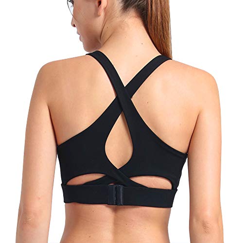 Product Cover newlashua Women's High Impact Sports Bras Padded Full Support Strappy Yoga Bra 09 2XL Black
