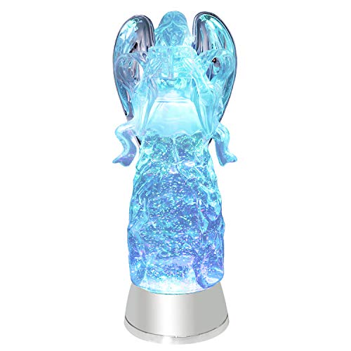 Product Cover Eldnacele Snow Globe Angel, Lighted Water Glittering Swirling Crystal Angel Statue(Timer), Battery Operated Sparkling Multi-Color Changing Praying Angel Figurine for Holiday Festival Gifts for Mom