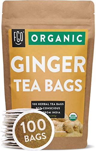 Product Cover Organic Ginger Tea Bags | 100 Tea Bags | Eco-Conscious Tea Bags in Kraft Bag | Raw from India | by FGO
