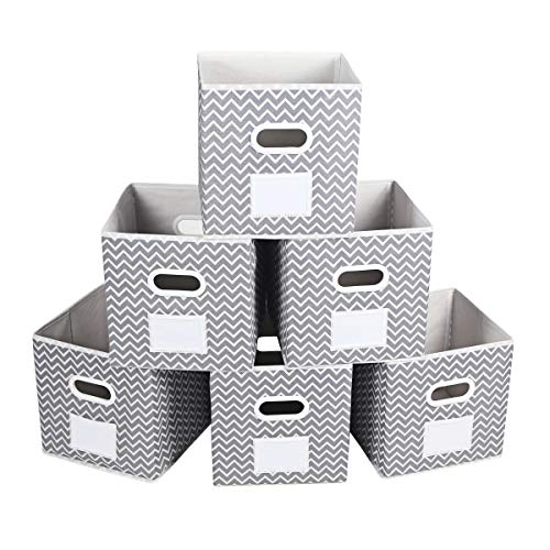 Product Cover MAX Houser Fabric Cloth Storage Bins,Foldable Storage Cubes Organizer Baskets with Dual Handles for Home Bedroom Storage,Grey Chevron,Set of 6