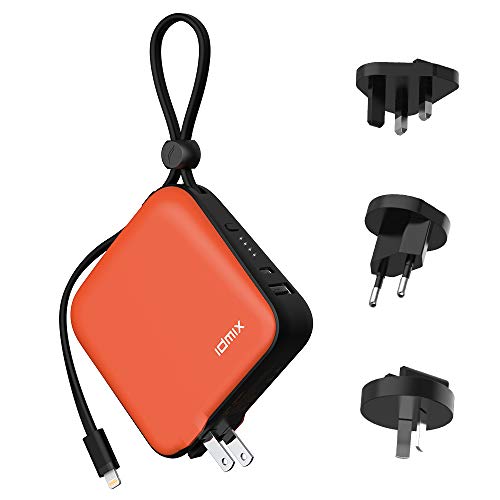 Product Cover Portable Charger for iPhone Battery Pack 10000mAh External Battery for ipad, IDMIX Power Bank with Built in MFI Certified Apple Lightning Charger Cable, Built in Wall Plug & Travel Adapters (Orange)