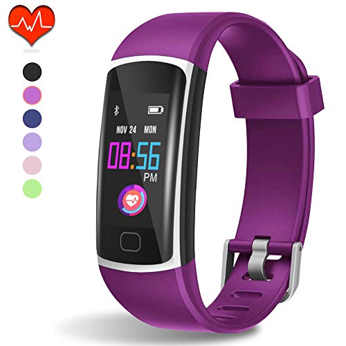 Product Cover Fitness Tracker HR, Activity Tracker with Heart Rate Monitor and Sleep Monitor,Waterproof Pedometer, Step Counter, Calories Counter for Android & iPhone (Purple)
