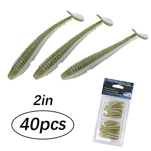 Product Cover RUNCL ProBite Paddle Tail Swimbaits Green Bean, Soft Fishing Lures - Natural Oils, Ribbed Design, Paddle Tail, Hook Slot, Proven Colors - Bass Fishing Lures Baits 06 (2in, Pack of 40)