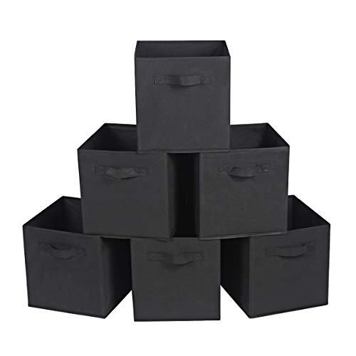 Product Cover MAX Houser Fabric Cloth Storage Bins,Foldable Storage Cubes Organizer Baskets with Dual Handles for Home Bedroom Storage,Set of 6(Black)