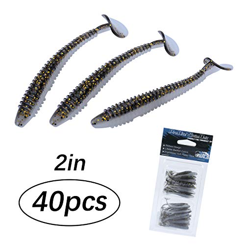 Product Cover RUNCL ProBite Paddle Tail Swimbaits Black Gold, Soft Fishing Lures - Natural Oils, Ribbed Design, Paddle Tail, Hook Slot, Proven Colors - Bass Fishing Lures Baits 03 (2in, Pack of 40)