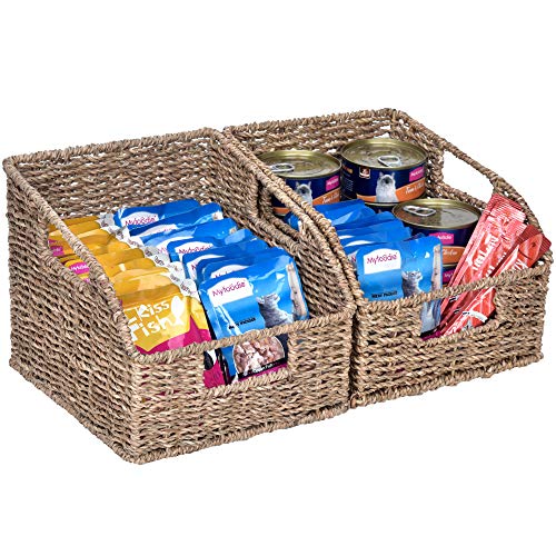 Product Cover StorageWorks Hand Woven Magazine Wicker Basket with Insert Handles, Seagrass Trapezoid Storage Baskets, 8.7 x 9.8 x 7.5 inches, 2-Pack