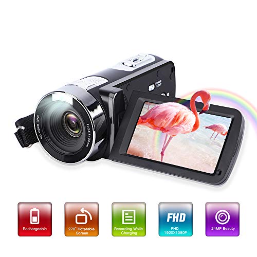 Product Cover Video Camera Camcorder,Digital Camcorder Recorder with Beauty Face DIS FHD 1080P 24MP 18X Digital Zoom Camcorder 3.0 Inch LCD 270 Degrees Rotatable Screen YouTube Vlogging Camera Rechargeable