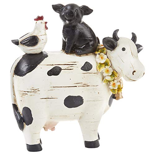 Product Cover Delton Products 4296-2 Summer Cow with Chicken and Pig 6.6 x 6.9 inch Resin Stone Collectible Figurine, Black and White