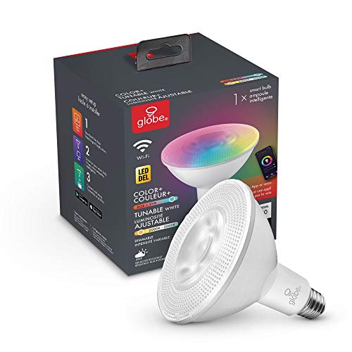 Product Cover Globe Electric Wi-Fi Smart 10 Watt (90W Equivalent) Multicolor Changing RGB Tunable White Dimmable Frosted LED Light Bulb, No Hub Required, Voice Activated, 2000K - 5000K, PAR38 Shape, E26 Base 50043