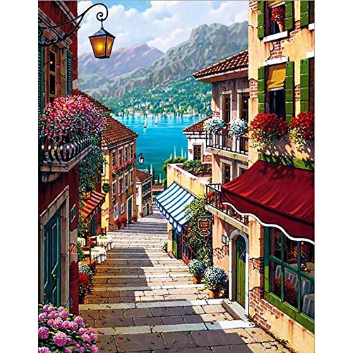 Product Cover DIY 5D Diamond Painting Kits for Adults Full Drill Romantic Town Landscape Natural Scenery DIY Painting Cross Stitch Arts Crafts for Home Wall Decor