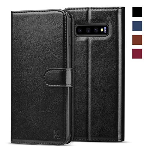 Product Cover KILINO Galaxy S10+ Plus Wallet Case [Shock-Absorbent Bumper] [Card Slots] [Kickstand] [RFID Blocking] Leather Flip Case Compatible with Samsung Galaxy S10Plus - Black
