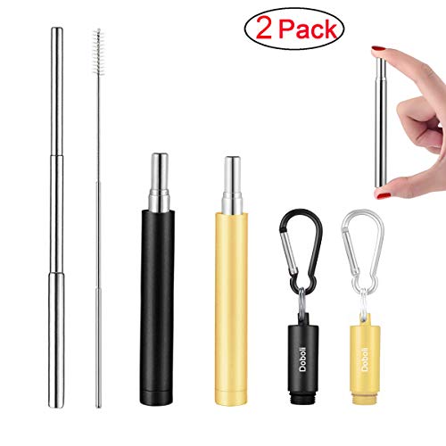 Product Cover 2 Pack Reusable Metal Straws Collapsible Stainless Steel Drinking Straw Portable Telescopic Straw with Case Black/Gold