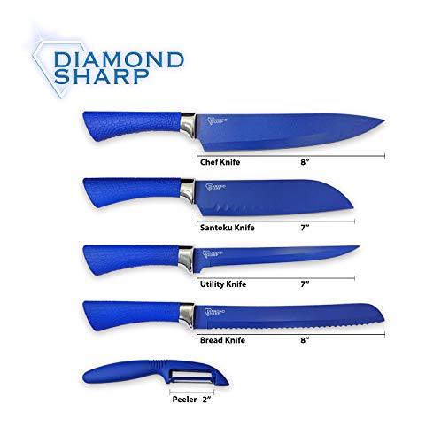 Product Cover Diamond Gourmet DSMC6/DSKS 4 Pack Diamond Sharp Chef Knife Set, 1 box (4 units), Blue