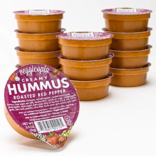 Product Cover Veggicopia Creamy Roasted Red Pepper Hummus - satisfying taste of roasted red peppers - All natural, gluten free, dairy-free, vegan - No refrigeration required - 2.5 oz dip cups (Pack of 12)