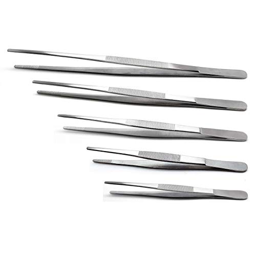 Product Cover 5-Piece Tweezer Set Dressing Thumb Serrated Forceps - FEITA Stainless Steel Surgical Tweezers 5, 6, 8, 10, 12 inch