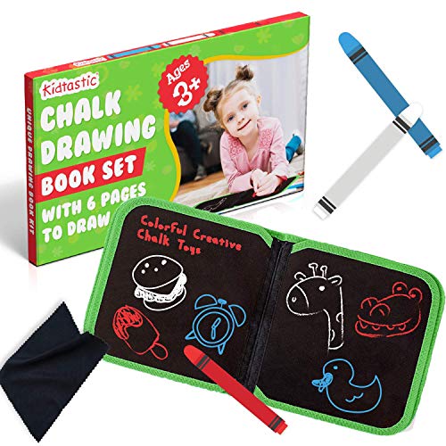 Product Cover Kidtastic Drawing Chalk Board, 6 Pages with 3 Mess Free Chalk, Colourful Doodle Educational Toys for Toddlers Ages 3 and Up