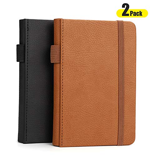 Product Cover Pocket Notebook(2-Pack) - AHGXG Small Hardcover Journal Mini Notepad 3.5 x 5.5 Inch with Thick 100 GSM Lined/College Ruled Paper, Total 408 Numbered Pages