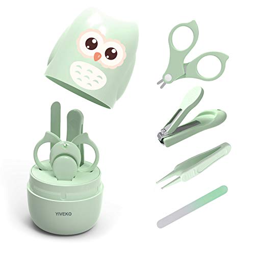 Product Cover YIVEKO Baby Nail Kit, 4-in-1 Baby Nail Care Set with Cute Case, Baby Nail Clipper, Scissor, Nail File & Tweezer, Baby Manicure Kit and Pedicure kit for Newborn, Infant, Toddler, Kids-Owl Green