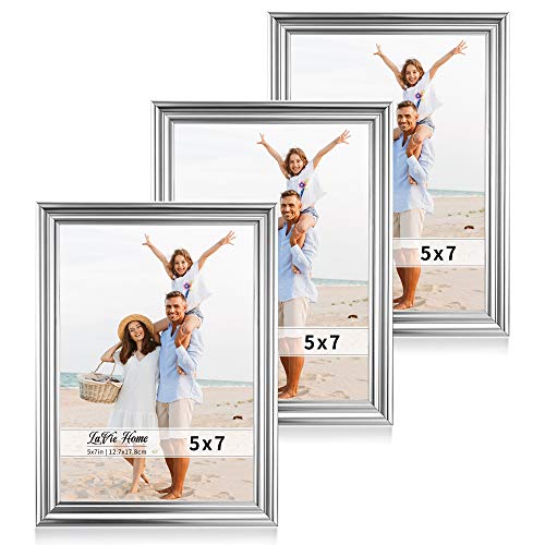 Product Cover LaVie Home 5x7 Picture Frames(3 Pack, Silver) Single Photo Frame with High Definition Glass for Wall Mount & Table Top Display, Set of 3 Basic Collection